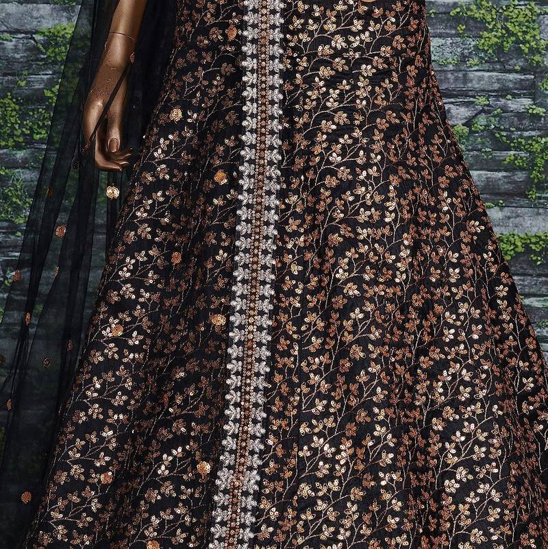 Black Zari And Heavy Sequins Embroidered Silk Lehenga Choli