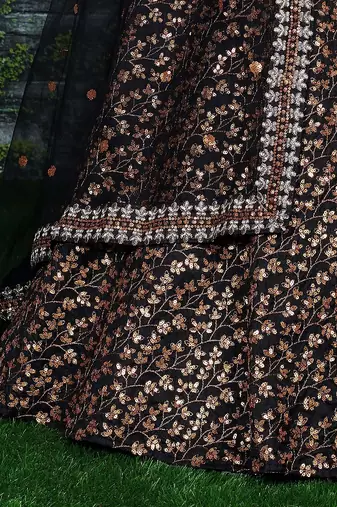 Black Zari And Heavy Sequins Embroidered Silk Lehenga Choli