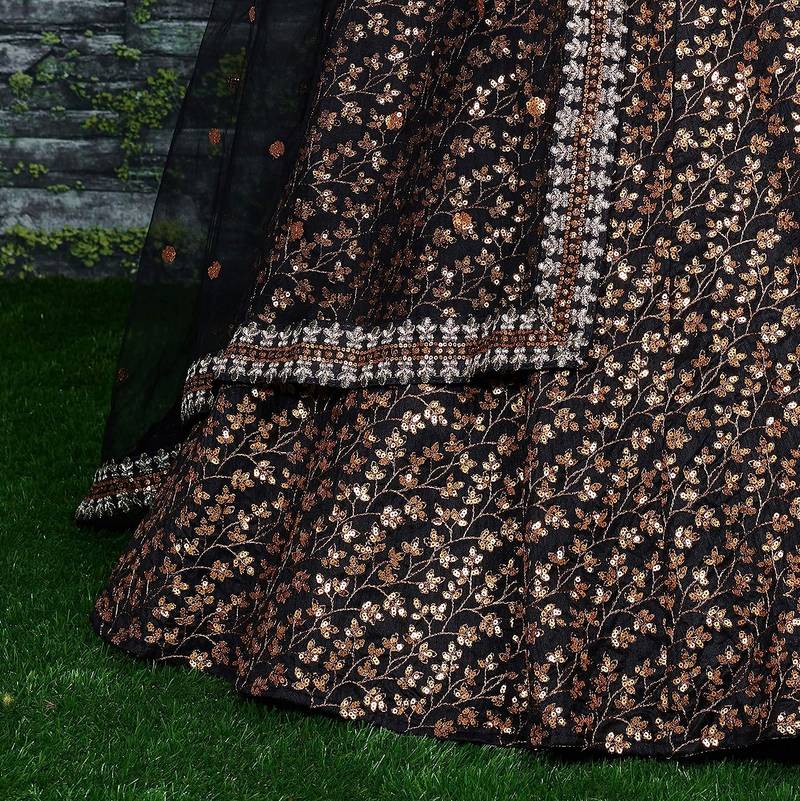 Black Zari And Heavy Sequins Embroidered Silk Lehenga Choli