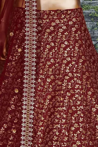 Maroon Zari And Heavy Sequins Embroidered Art Silk Lehenga Choli For Wedding