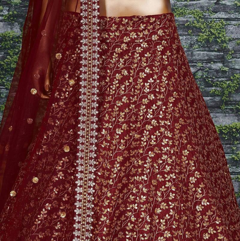 Maroon Zari And Heavy Sequins Embroidered Art Silk Lehenga Choli For Wedding
