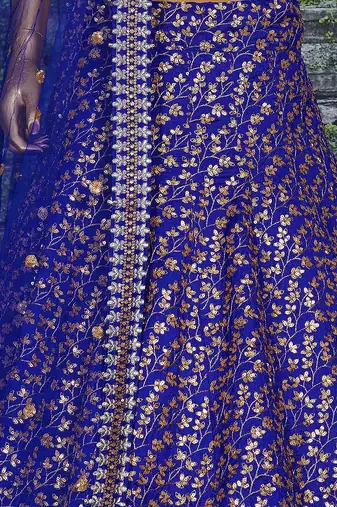 Royal Blue Zari And Heavy Sequins Embroidered Art Silk Lehenga Choli For Bride