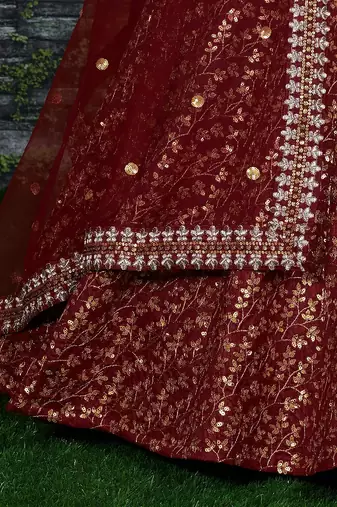 Maroon Zari And Heavy Sequins Embroidered Art Silk Lehenga Choli For Wedding