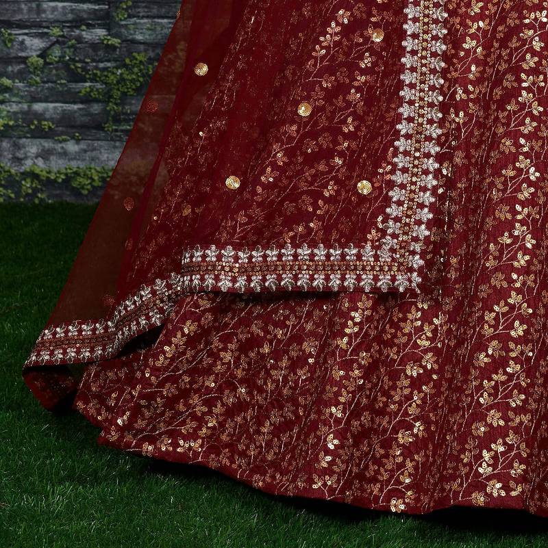 Maroon Zari And Heavy Sequins Embroidered Art Silk Lehenga Choli For Wedding