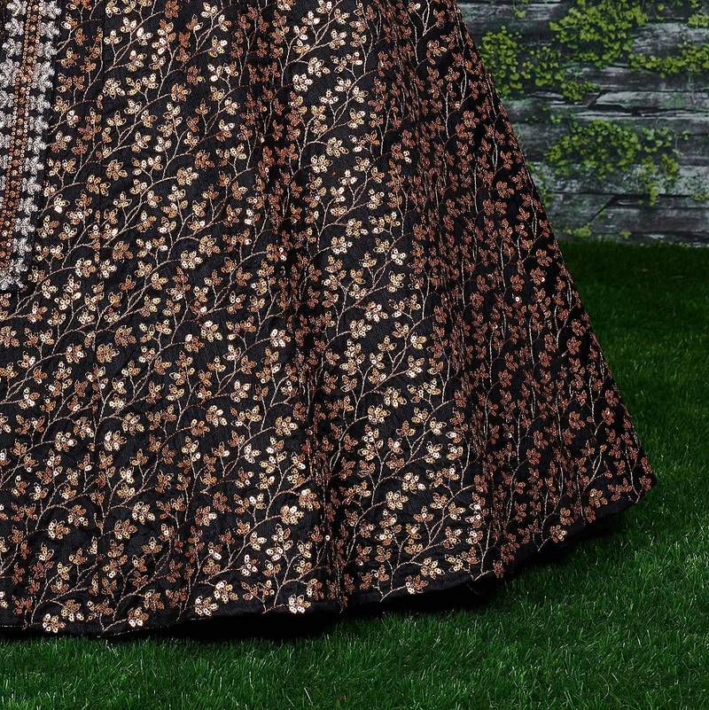 Black Zari And Heavy Sequins Embroidered Silk Lehenga Choli