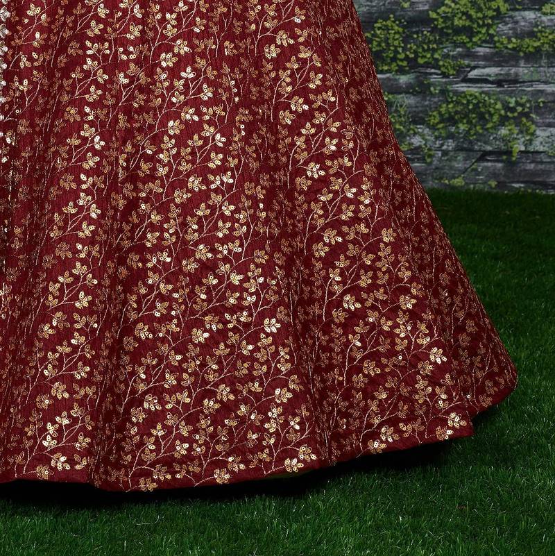 Maroon Zari And Heavy Sequins Embroidered Art Silk Lehenga Choli For Wedding