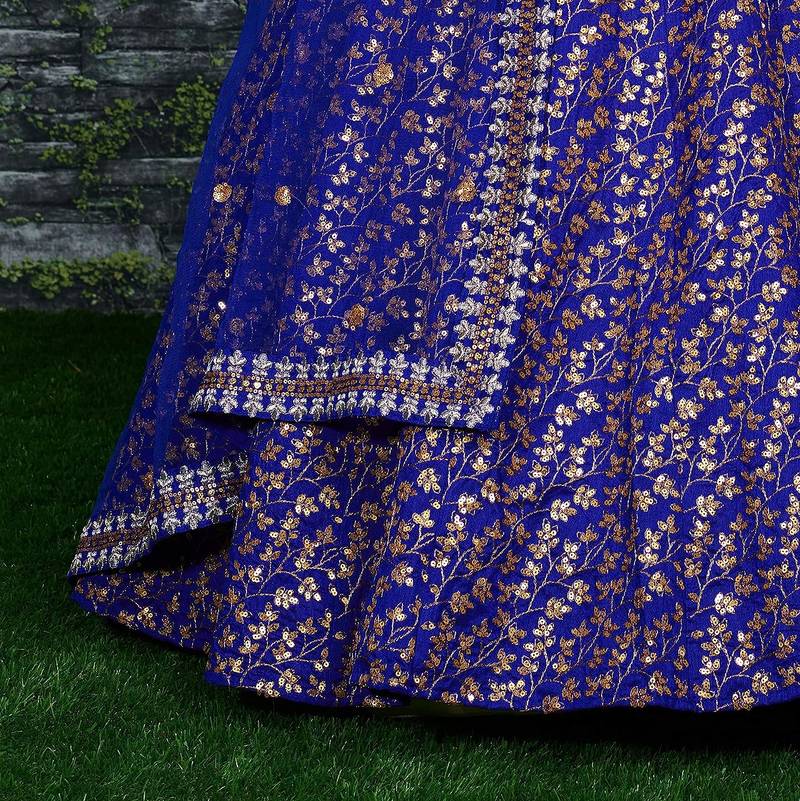 Royal Blue Zari And Heavy Sequins Embroidered Art Silk Lehenga Choli For Bride