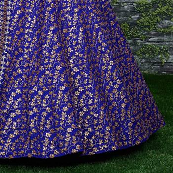 Royal Blue Zari And Heavy Sequins Embroidered Art Silk Lehenga Choli For Bride 7
