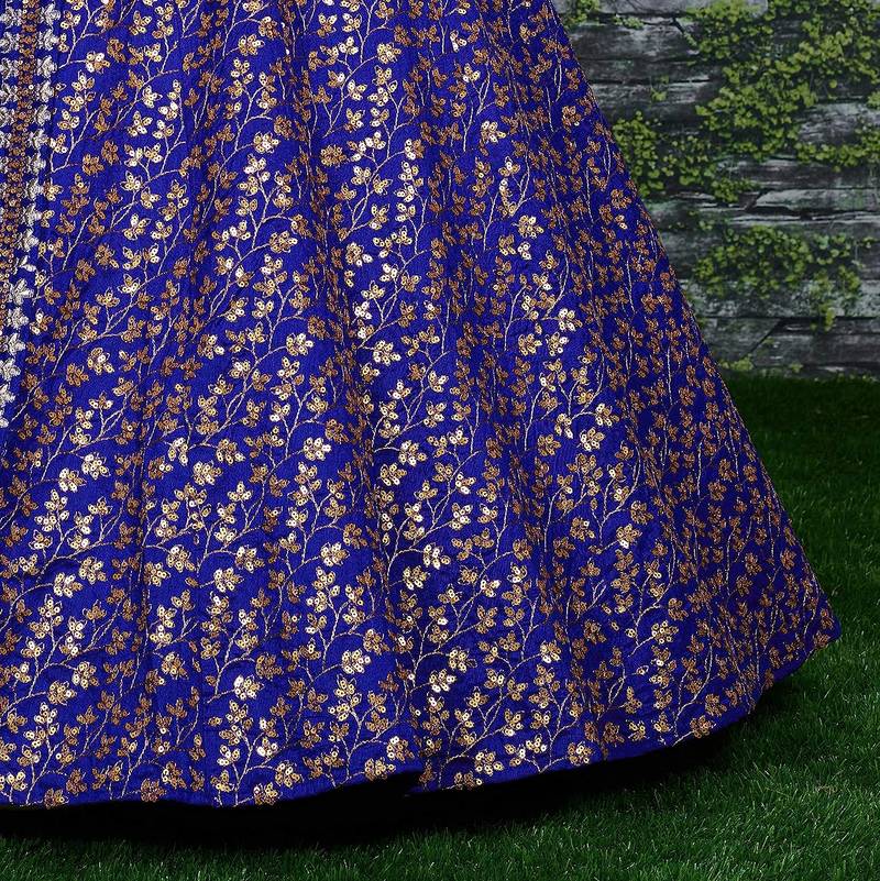 Royal Blue Zari And Heavy Sequins Embroidered Art Silk Lehenga Choli For Bride