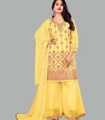 Light Yellow Colour Modal Chanderi Embroidered Designer Palazzo Suits