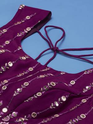 Panchhi Women Burgundy Pure Georgette Sequinse Embroidered Semi-Stitched Lehenga & Blouse, Dupatta 6
