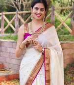 White Banarasi Silk Saree With Blouse Piece