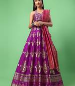 Purple woven jacquard semi stitched lehenga