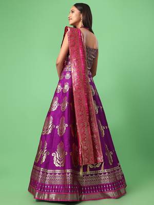 Purple woven jacquard semi stitched lehenga 3