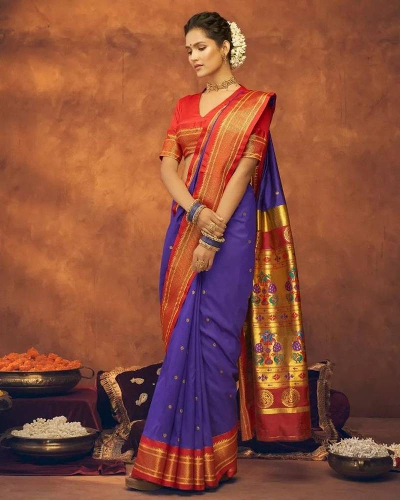 Purple Banarasi Silk Saree With Blouse Piece