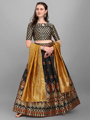 Black woven jacquard semi stitched lehenga 2