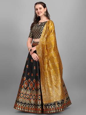 Black woven jacquard semi stitched lehenga 3