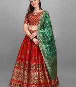 Red woven jacquard semi stitched lehenga