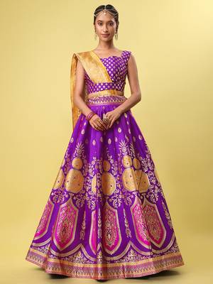 Purple woven jacquard semi stitched lehenga 1