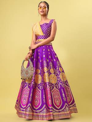 Purple woven jacquard semi stitched lehenga 2