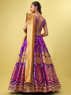 Purple woven jacquard semi stitched lehenga 4