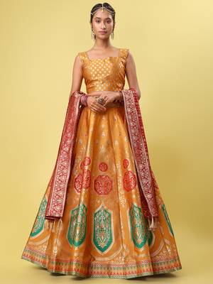 Light-orange woven jacquard semi stitched lehenga choli 1