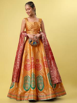 Light-orange woven jacquard semi stitched lehenga choli 2
