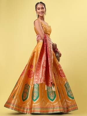 Light-orange woven jacquard semi stitched lehenga choli 3