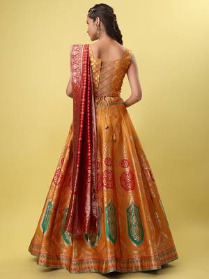 Light-orange woven jacquard semi stitched lehenga choli 4
