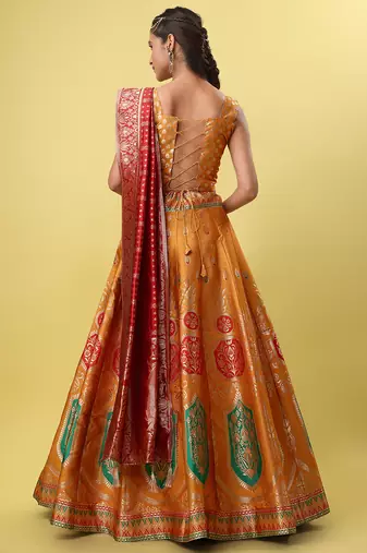 Light-orange woven jacquard semi stitched lehenga choli