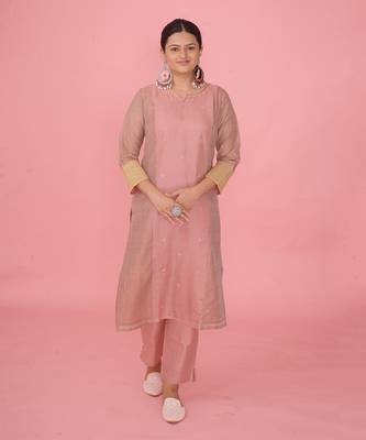 Peach chanderi silk kurta set 1
