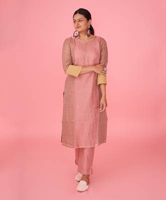 Peach chanderi silk kurta set 2