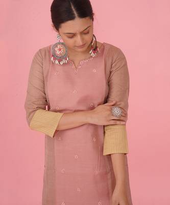 Peach chanderi silk kurta set 3