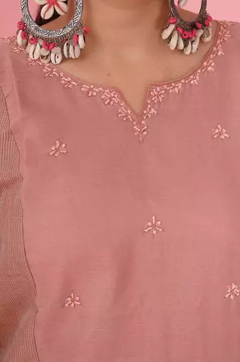 Peach chanderi silk kurta set