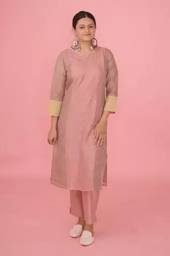 Peach chanderi silk kurta set