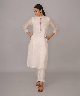 White chanderi silk kurta set 1