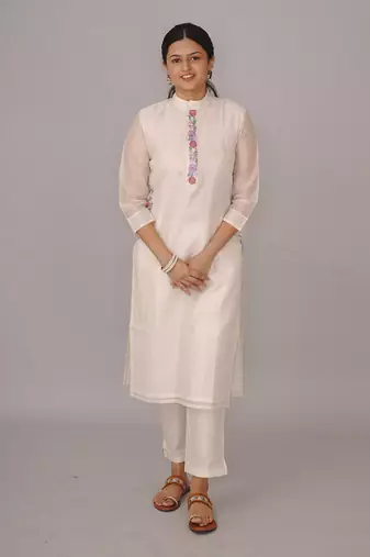White chanderi silk kurta set
