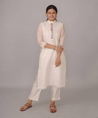 White chanderi silk kurta set 3