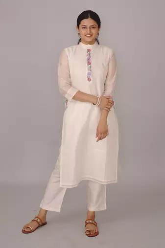 White chanderi silk kurta set