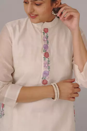 White chanderi silk kurta set