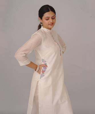 White chanderi silk kurta set 5