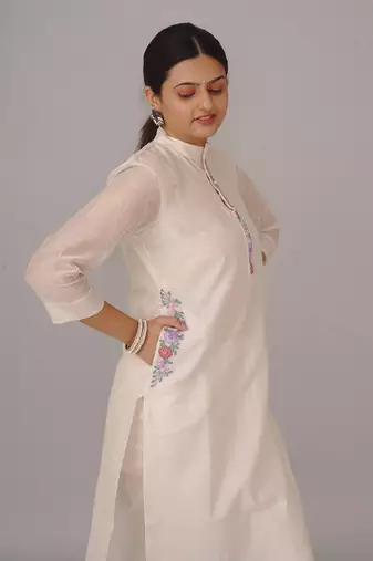 White chanderi silk kurta set