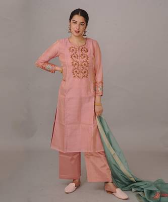 Pink tissue silk kurta set 2