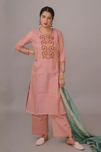 Pink tissue silk kurta set
