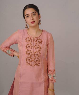 Pink tissue silk kurta set 3