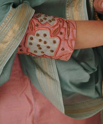 Pink tissue silk kurta set 4