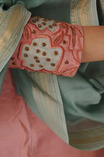 Pink tissue silk kurta set