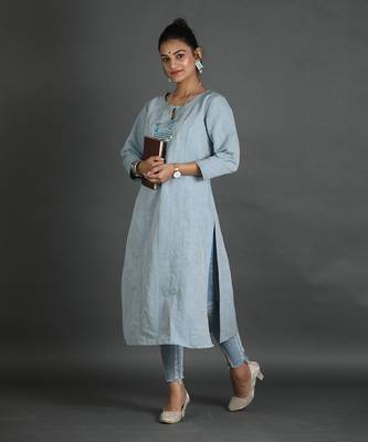 Light blue linen kurti 2