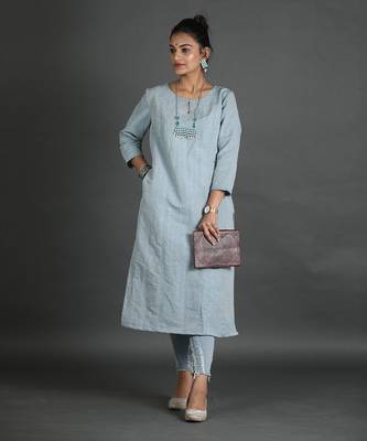 Light blue linen kurti 4