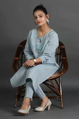 Light blue linen kurti